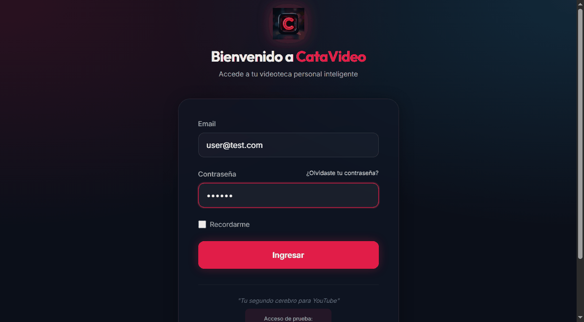Mockup del Dashboard mostrando búsqueda IA de CataVideo